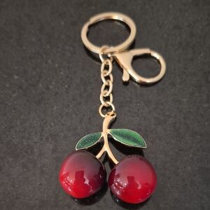 Cherry Keychain with Gold Accents Bag Charm